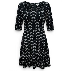 ECI New York‎ Black White Textured Wave Fit & Flare Dress 3/4 Sleeve Plus 20W